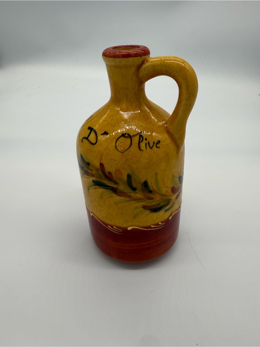 Handpainted Olive Oil Jug - Yellow & Terracotta missing top